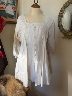 Free People White Eyelet Pintuck Babydoll Dress
